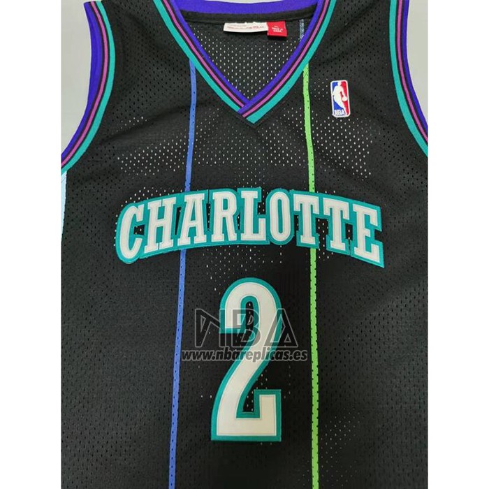 Camiseta Charlotte Hornets Larry Johnson NO 2 Mitchell & Ness 1992-93 Negro